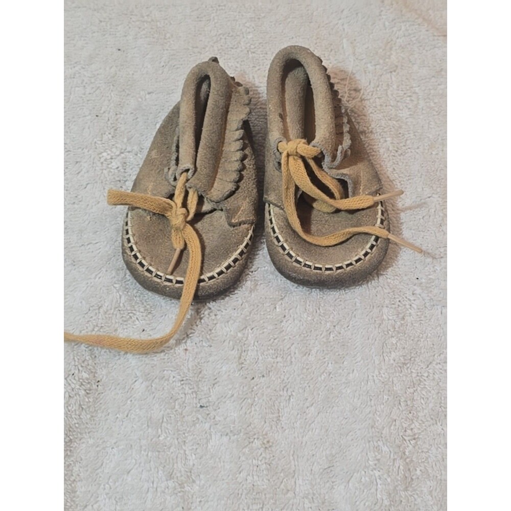 Vintage Handmade Leather Suede Baby Moccasins 4.5" Length